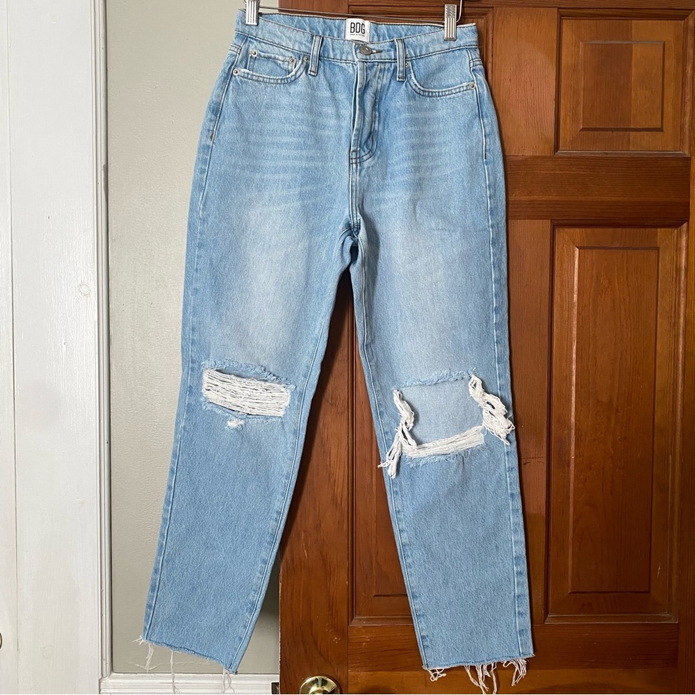 BDG Light Blue Distressed Straight Leg Jeans